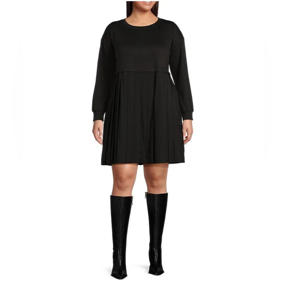 Moa Moa Plus Size Long Sleeve Pleated-Skirt A-Line Fit & Flare Dress 3X